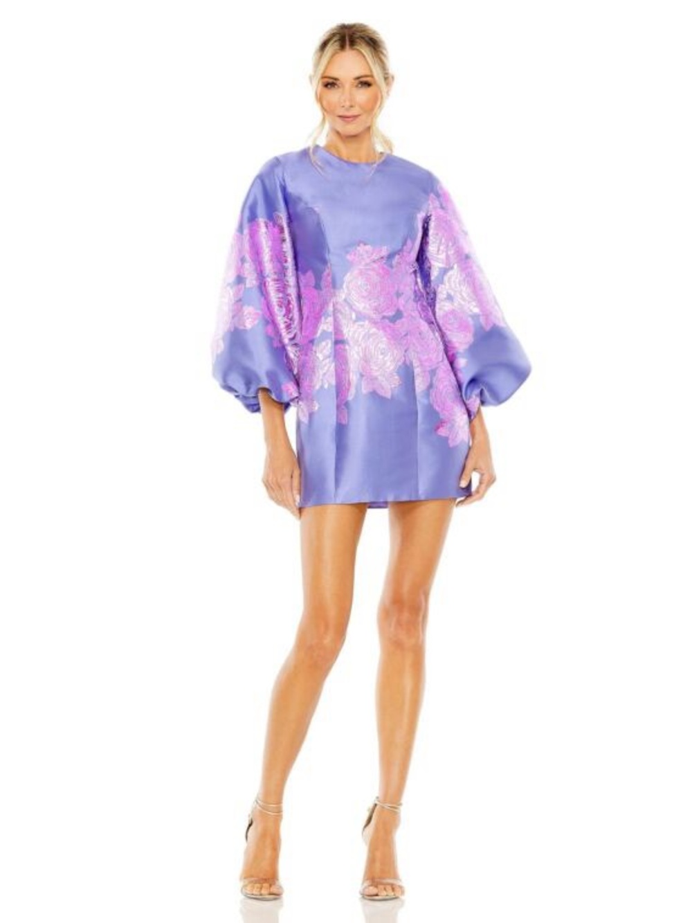 Mac Duggal Lavender Mini Dress with Pink Floral Appliqué size 4 brand new